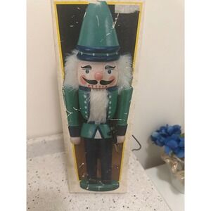 Vintage Nutcracker Suite Hand Painted Wooden Soldier Teal Blue 12 Inch with Box